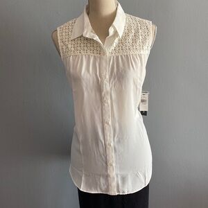 An studio white lace blouse